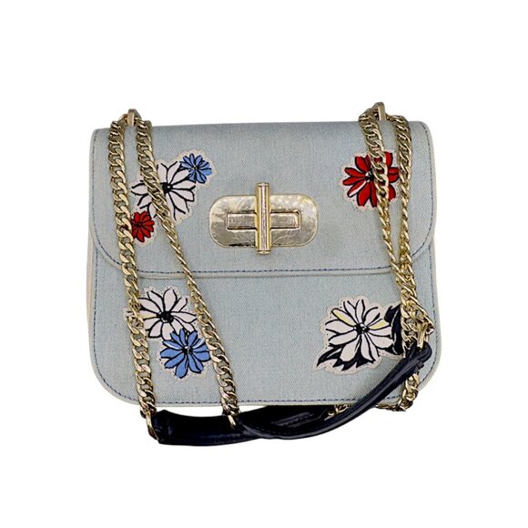 Tommy Hilfiger Embroidered Denim Crossbody Bag with Gold Chain Strap - Picture 16 of 16